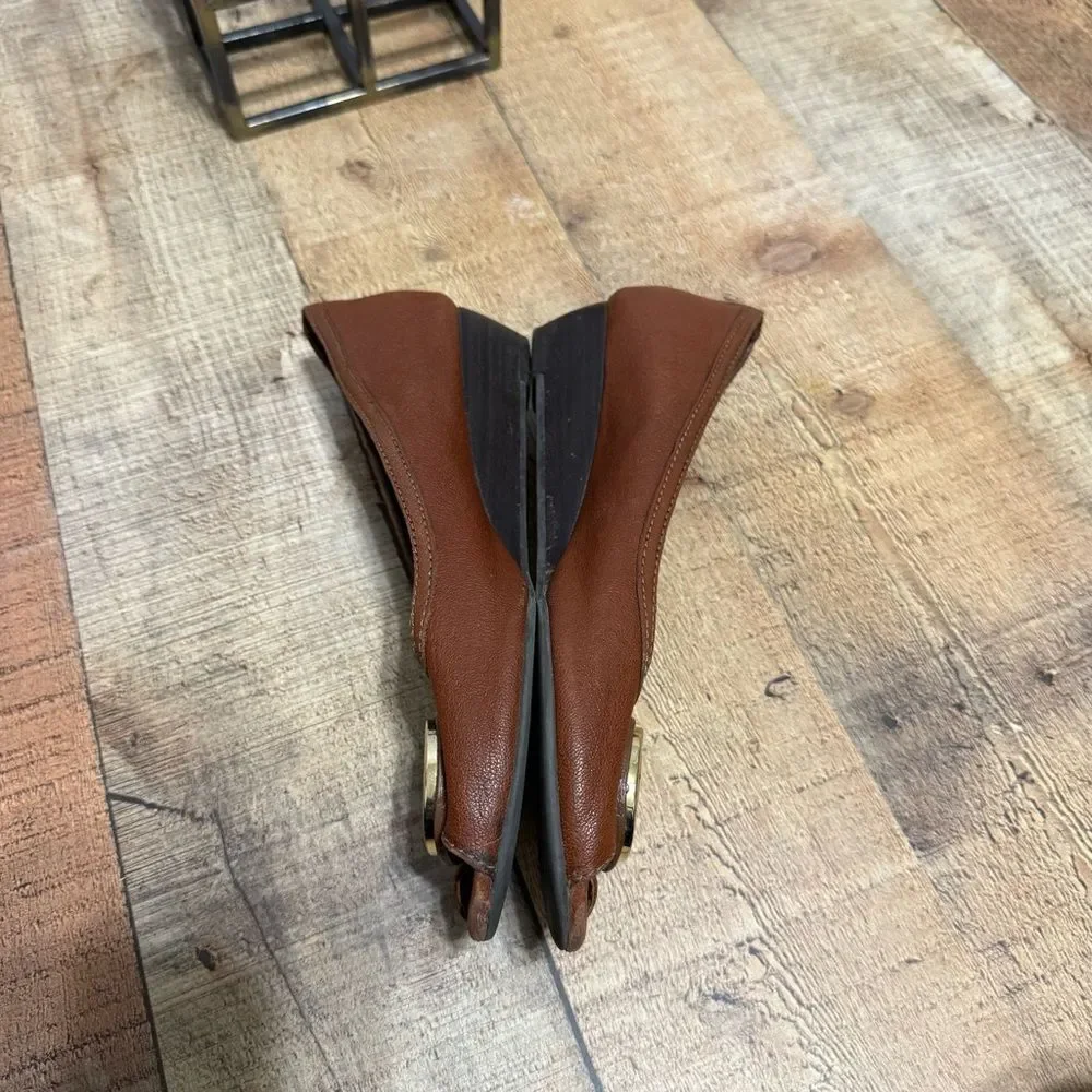 Tory Burch Brown Leather‎ Carol Wedge heels - 8.5